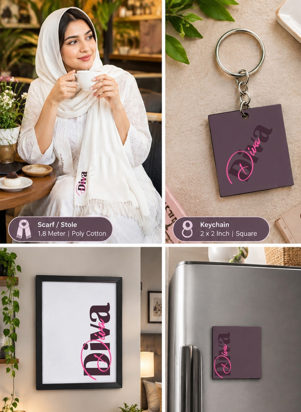 Amayra 4 PCS A4 Gift for DIVA Girls Scarf, A4 Photo Frame, Keychain & Fridge Magnet Key Chain