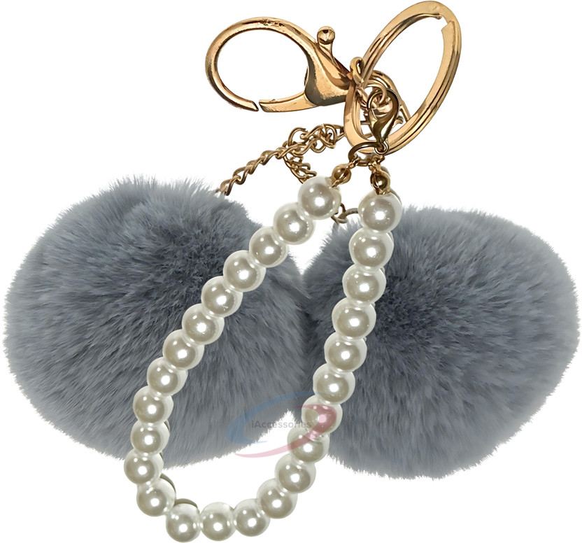 iAccessories Faux Fur Pearl Twin Pom Pom Key Ring Key Chain