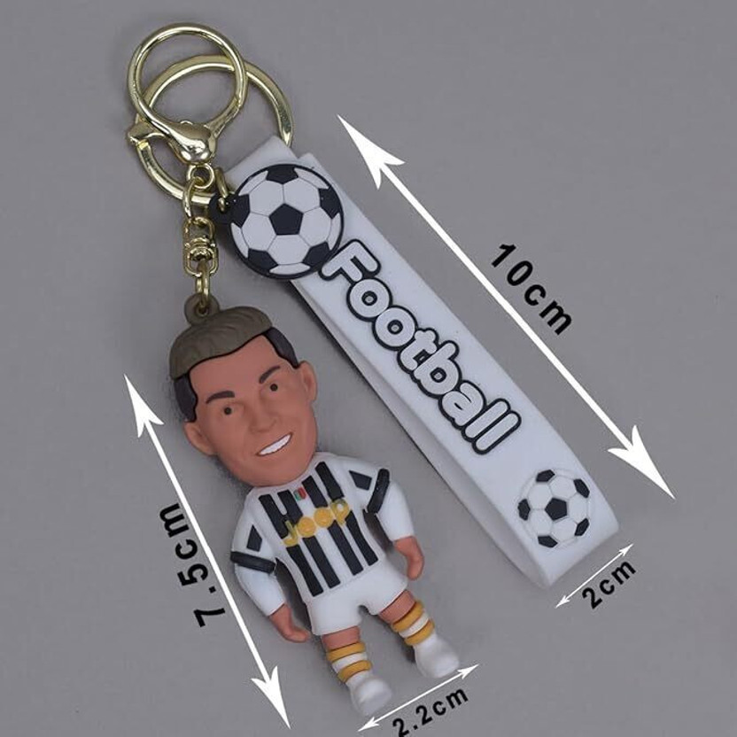 gtrp White Black Ronaldo 3D Rubber With Long Ribbon 03-New312 Key Chain