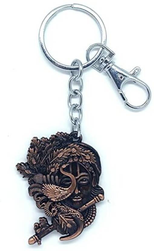 JELECTRICALS Lord Krishna Face Peacock Flute Dual Sided Keychain for ...