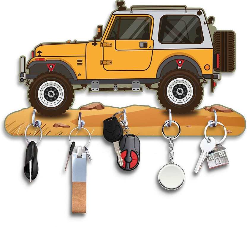 shashank Wooden yellow thar key holder/Printed key holder/Key holder for wall/ Wood Key Holder(5 Hooks, Yellow)