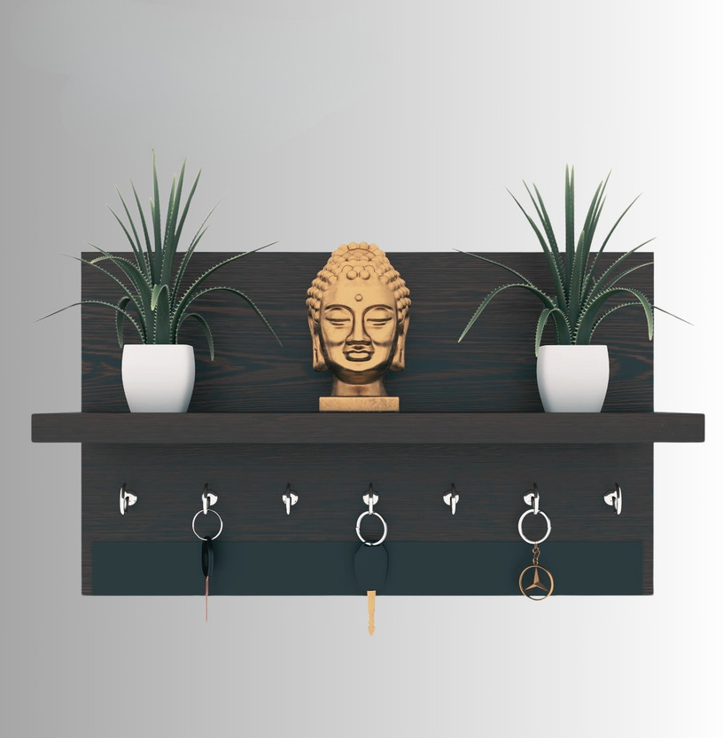 Xtenshion Crafts wooden wall key shelves decoration for home and flat Key holder for wall Wood Key Holder(7 Hooks, Black)