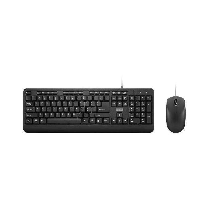 Lenovo KB MICE_BO 160 Wired Combo Wired USB Standard Laptop Keyboard Compatible with Desktop, Laptop, Mac with High-Precision Optical Mouse(Black)