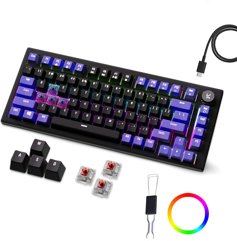 Kreo Hive RGB Gaming Mechanical Keyboard, RGB Keyboards, Braided Cable, Led Wired USB Tenkeyless Gaming Keyboard Compatible with Desktop, Laptop, Mac(3 Colour Keycaps, Red Switches, RGB Backlight)