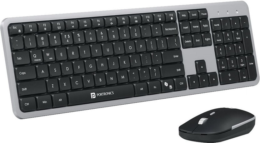 Portronics Key4 Wireless Keyboard Mouse Combo Full Size Numpad 2.5GHz Receiver Wireless Standard Laptop Keyboard Compatible with Laptop(Grey)