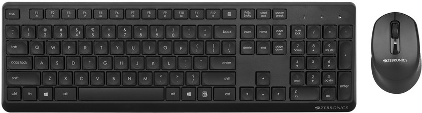 ZEBRONICS Zeb Companion 200 Wireless Combo with Silent Operation Mouse, Power Saving Mode Wireless Standard Desktop Keyboard Compatible with Desktop, Laptop, Mac 1600 DPI, Integrated Multimedia, ON/Off, 2.4GHz Nano Receiver & Plug Play Usage(Black)