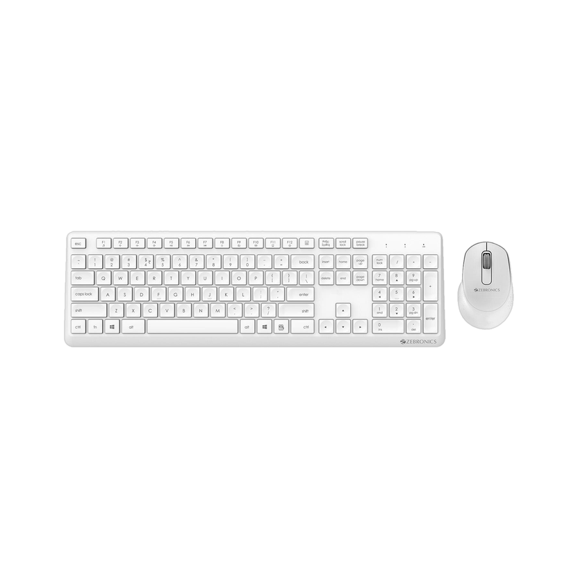 ZEBRONICS Companion 200 Wireless Combo with Silent Operation Mouse, Full Size Keyboard Wireless Standard Desktop Keyboard Compatible with Desktop, Laptop, Mac 1600 DPI, ON/Off, Power Saving Mode, 2.4GHz Nano Receiver & Plug Play Usage(White)
