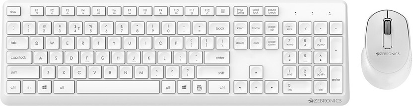 ZEBRONICS Companion 200 Wireless Combo with Silent Operation Mouse, Full Size Keyboard Wireless Standard Desktop Keyboard Compatible with Desktop, Laptop, Mac 1600 DPI, ON/Off, Power Saving Mode, 2.4GHz Nano Receiver & Plug Play Usage(White)