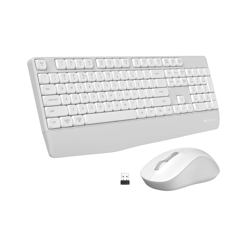 ZEBRONICS Companion 202 Wireless Standard Desktop Keyboard Compatible with Desktop, Laptop, Mac 104 Keys, Copilot AI Key, 12 Multimedia Keys, 1600 DPI, Silent, 4 Buttons(White)