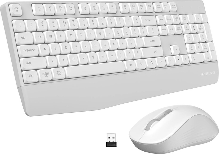 ZEBRONICS Companion 202 Wireless Standard Desktop Keyboard Compatible with Desktop, Laptop, Mac 104 Keys, Copilot AI Key, 12 Multimedia Keys, 1600 DPI, Silent, 4 Buttons(White)