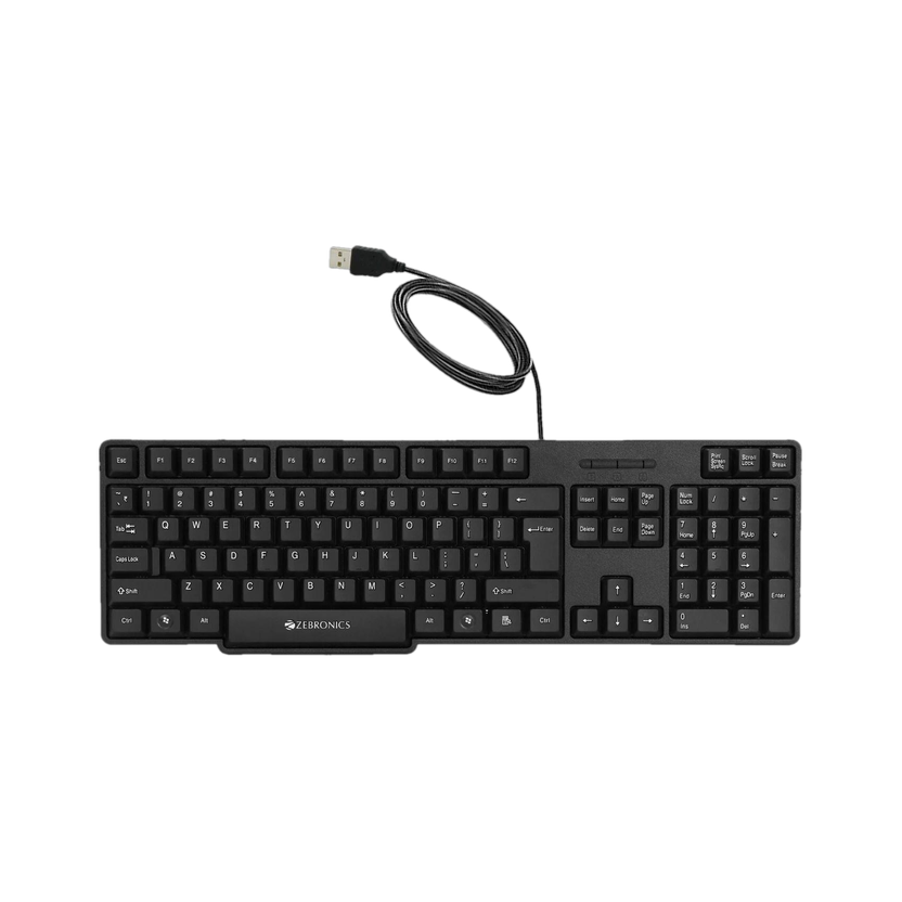 ZEBRONICS Zeb-K20 / Zeb-K65 Wired USB Standard Desktop Keyboard Compatible with Desktop, Laptop, Mac UV Coated Keys, USB Interface, Retractable Stand, Plug and Play(Black)