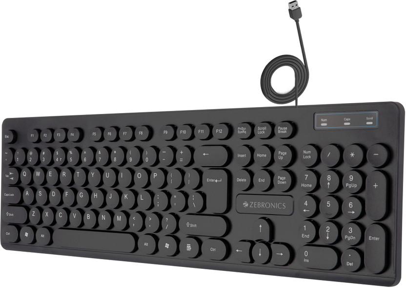 ZEBRONICS ZEB-K24 slim design, retractable stand, 1.3 meter textured cable, Chiclet keys Wired USB Standard Desktop Keyboard Compatible with Desktop, Laptop, Mac Easy to Use,Plug and Play,Quick, Comfy Durable body(Black)
