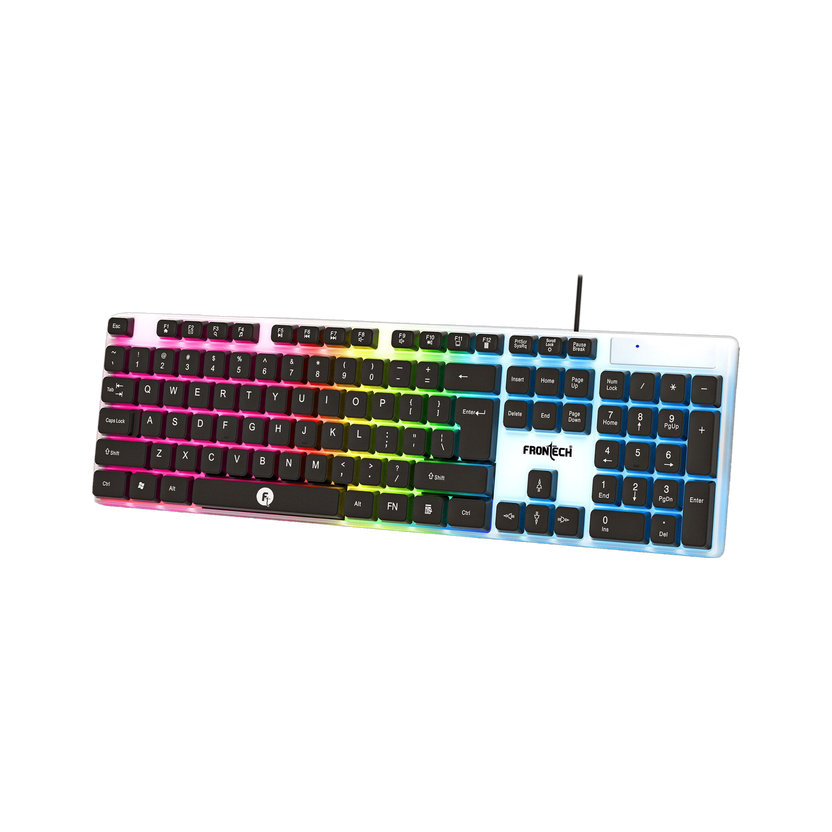 Frontech KB-0042 Wired Keyboard | RGB Backlight | 104 Keys Wired USB Standard Gaming Keyboard Compatible with Desktop, Laptop, Mac with gaming mode ,stand support,multimedia_keys(White, Black)