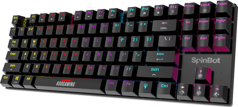 SpinBot Rage MK87 |80%|LED Backlit|26 Anti-Ghosting Key|Red Linear Switches|Mechanical Wired USB Tenkeyless Gaming Keyboard Compatible with Desktop, Laptop, Mac, Tablet(Black)
