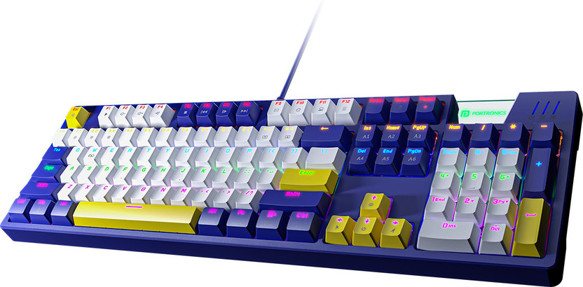 Portronics K1 Mechanical Gaming Keyboard with Blue Switches, 20+ RGB Backlighting Modes Wired USB Handheld Gaming Keyboard Compatible with Desktop, Laptop, Mac Easy to Use,Plug and Play,Quick, Comfy Durable body(Blue)