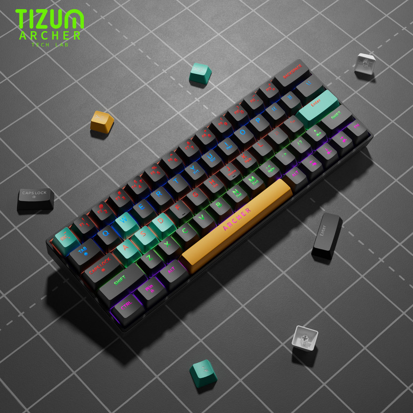 Tizum Archer Tech Lab Mechanical Keyboard | 63 Keys | 26 Anti-Ghosting |17 RGB Effects Wired USB Standard Gaming Keyboard Compatible with Desktop, iPad, Laptop, Mac, Tablet(Multicolor)