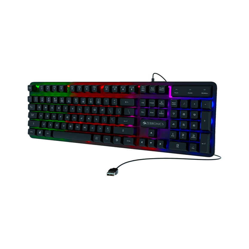 ZEBRONICS Transformer K1 Wired USB Standard Desktop Keyboard Compatible with Desktop, Laptop, Mac 104 Keys, Multi-Color LED, 1.7m Braided Cable, All Keys Enable/Disable Function(Black)
