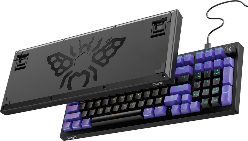 Kreo Hive Full Size Wired Gaming Mechanical Keyboard,Outemu Switches & RGB Backlight Wired USB Standard Gaming Keyboard Compatible with Desktop, Laptop, Mac , with gaming mode ,Hive Full Size Wired Gaming Mechanical Keyboard,Outemu Switches & RGB Backlight Wired USB Gaming Keyboard(Black Purple)