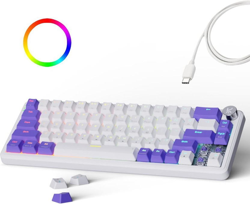 Kreo Hive 65% Compact Mechanical Gaming Keyboard Wired, Rgb & Multi OS Customizable Wired USB Laptop-size Gaming Keyboard Compatible with Desktop, Laptop(White, Purple)