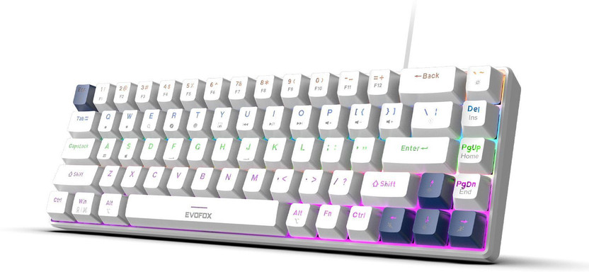 EVOFOX Katana S Mini Mechanical with Silent Red Switches & Rainbow Backlighting Wired USB Tenkeyless Gaming Keyboard Compatible with Desktop, Laptop, Mac(White)