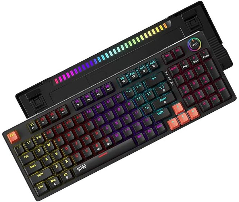 Acer Nitro G Wired Mechanical Gaming Keyboard | 98% Layout with Multifunction Knob Wired USB Standard Gaming Keyboard Compatible with Desktop, Laptop(Black, Red)
