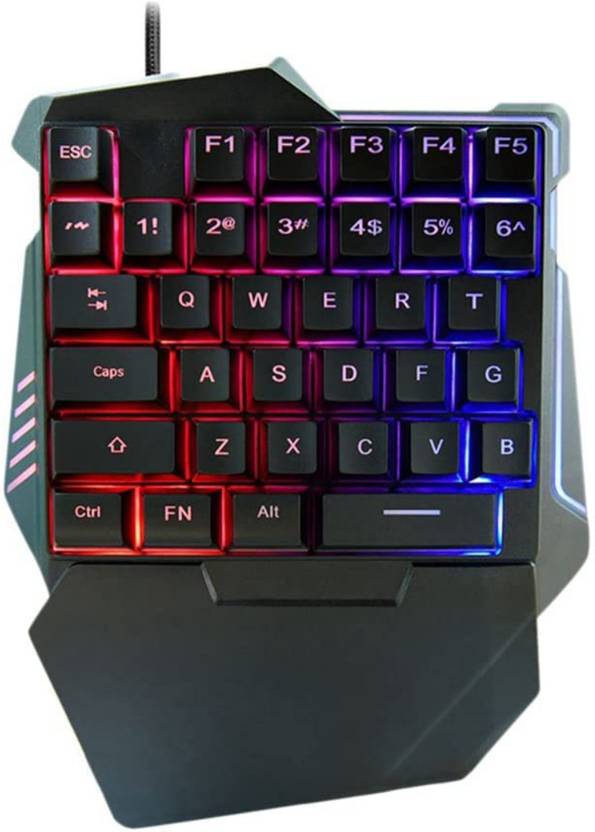 Paruht Portable Mini One Handed Gaming Keyboard USB, Wired 35Keys Rainbow LED Backlight Wired