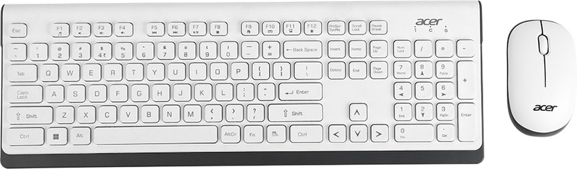 Acer ZC.A01SI.OWD Wireless Standard Laptop Keyboard Compatible with Desktop, Laptop, Mac Multimedia keys,Compatible with Mac & Windows, with Rupee key,Mouse and(White&Grey)