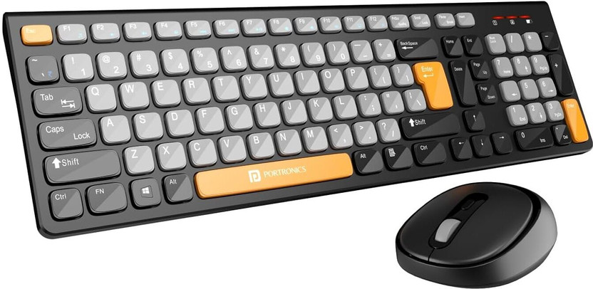 Portronics POR 2113 Wireless Standard Laptop Keyboard Compatible with Desktop, Laptop, Mac Easy to Use,Plug and Play,Quick, Comfy Durable body(Grey, Orange)