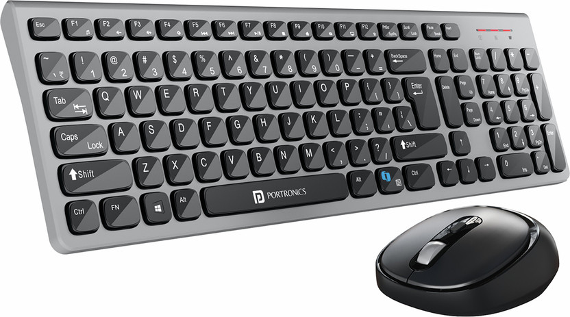 Portronics Key7 Combo Keyboard Mouse Combo Set with 2.4Ghz, 1600 DPI Wireless Standard Laptop Keyboard Compatible with Desktop, Laptop, Mac(Grey, Black)