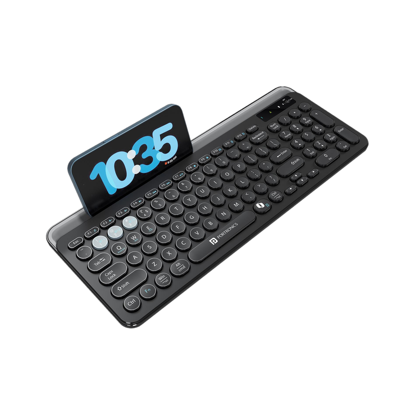 Portronics Bubble 3.0 Wireless Bluetooth Rechargeable Keyboard,Dual Height Adjustment Bluetooth, Wireless Standard Laptop Keyboard Compatible with Laptop, Desktop with Multi-Device Bluetooth, Type-C Rechargeable Battery(Black)