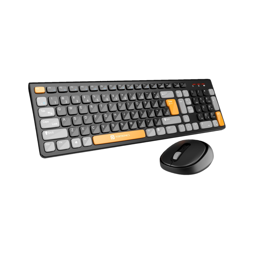 Portronics Key7 Combo Mouse Combo Set with 2.4Ghz, 1200 DPI Wireless Standard Laptop Keyboard Compatible with Desktop, Laptop, Mac Key7 Combo(Black, Orange)