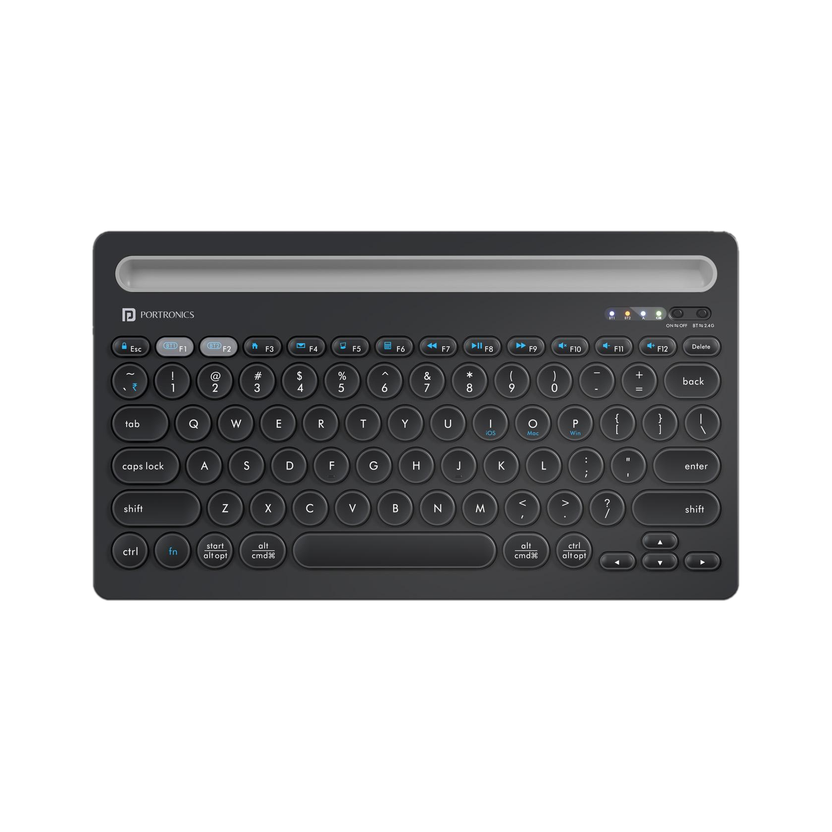 Portronics POR 2192 Bluetooth, Wireless Handheld Laptop Keyboard Compatible with Desktop, Laptop, Mac with Tablet/Smartphone holder 12 inch wide & On/Off switch,Compact Tenkeyless(Black)