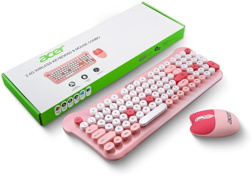 Acer CUTEO 2.4GHz Keyboard & Mouse Combo Wireless Standard Multi-device Keyboard Compatible with Desktop, Laptop, Mac(Pink)