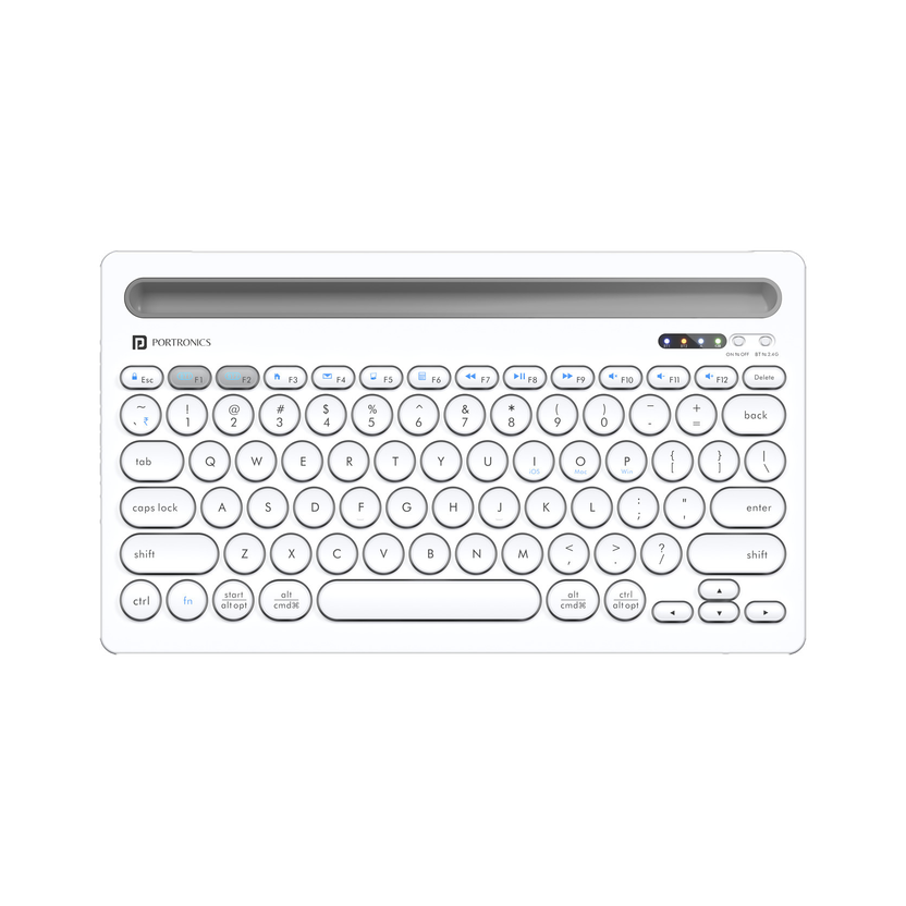 Portronics Bubble Dock Bluetooth, Wireless Handheld Laptop Keyboard Compatible with Desktop, Laptop, Mac with Tablet/Smartphone holder 12 inch wide & On/Off switch,Compact Tenkeyless(White)