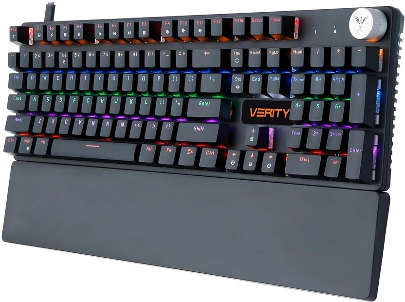 Verity Onyx RGB Mechanical Keyboard with Detachable Palm Rest Wired USB Standard Multi-device Keyboard Compatible with Desktop, Laptop, Mac(Black)