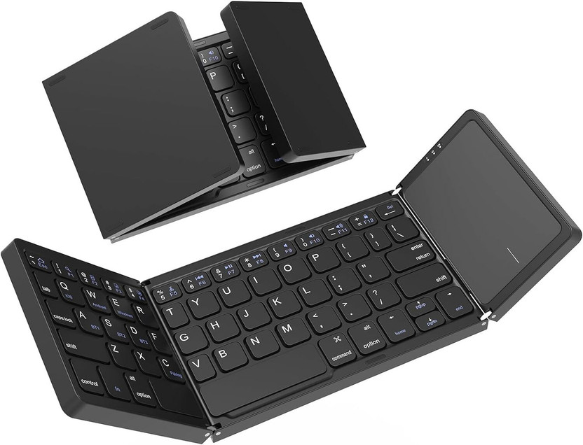 CPEX Foldable Bluetooth Keyboard, Portable Mini Pocket Travel Keyboard for Android Wired USB, Wireless Handheld Laptop Keyboard Compatible with Desktop, Laptop, Tablet, iPad, Mac(Black)