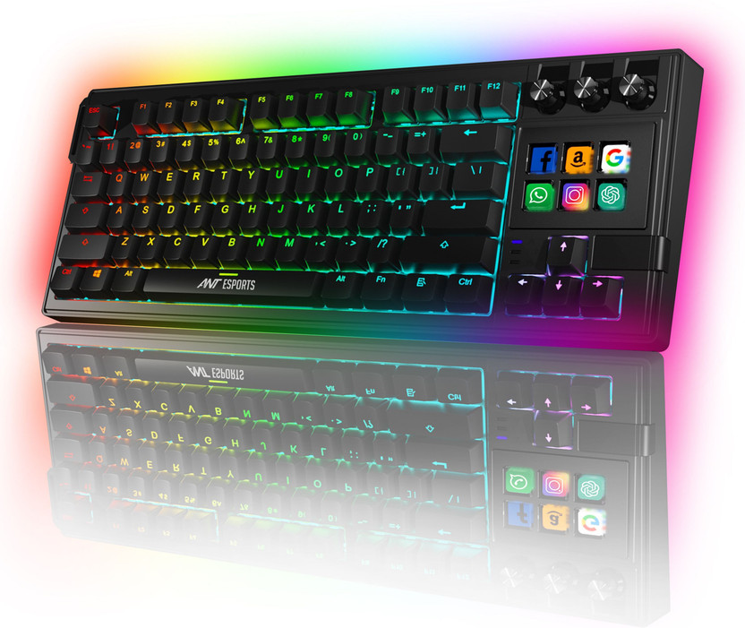 Ant Esports Apex 400 Wired USB Tenkeyless Laptop Keyboard Compatible with Laptop, Desktop, iPad, Mac, Tablet with 6 LCD Macro Keys, 3Control Dials, Stream Deck Functions, QWERTY Layout, OBS & Editing Controls(Black)