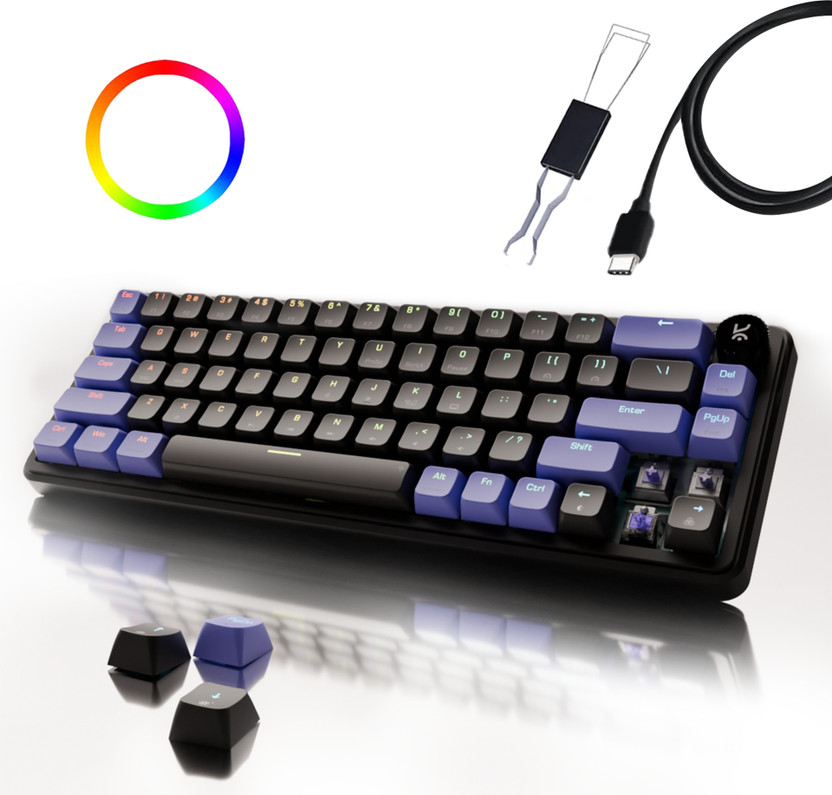 Kreo Hive 65% Compact Mechanical Gaming Keyboard Wired, Rgb & Multi OS Customizable Wired USB Laptop-size Gaming Keyboard Compatible with Desktop, Laptop(Black&Purple)