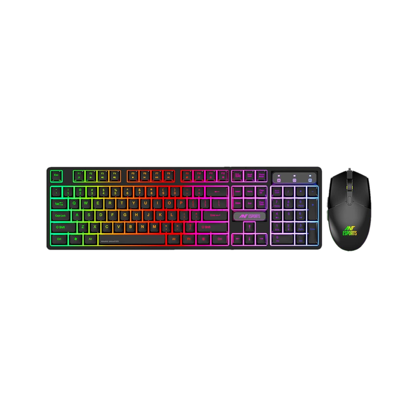 Ant Esports KM1600, Wired Backlit Rainbow LED Keyboard & 3200 DPI Gaming Mouse for PC/Laptop Wired USB Standard Gaming Keyboard Compatible with Desktop, Laptop, Mac KM1600, Wired Backlit Rainbow LED Keyboard & 3200 DPI Gaming Mouse for PC/Laptop(Black)