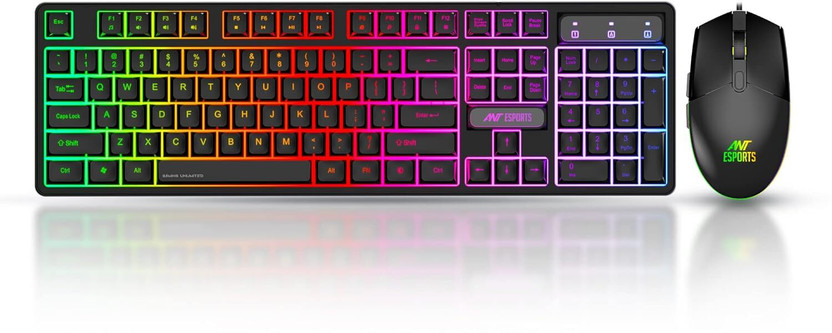Ant Esports KM1600, Wired Backlit Rainbow LED Keyboard & 3200 DPI Gaming Mouse for PC/Laptop Wired USB Standard Gaming Keyboard Compatible with Desktop, Laptop, Mac KM1600, Wired Backlit Rainbow LED Keyboard & 3200 DPI Gaming Mouse for PC/Laptop(Black)