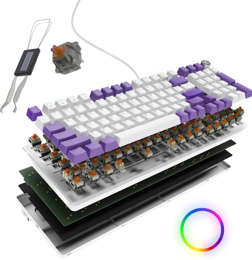 Kreo Kreo Hive Full Size Wired Gaming Mechanical Keyboard,Outemu Switches & RGB Backlight Wired USB Standard Gaming Keyboard Compatible with Desktop, Laptop, Mac(White Purple, Brown Switch) - Flipkart Deal