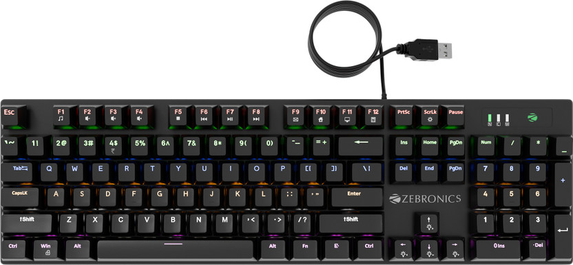 ZEBRONICS ZEB-MK2 Wired USB Standard Gaming Keyboard Compatible with Desktop, Laptop, Mac Mechanical,Silent linear Red Switches, 26 Anti Ghosting, Double shot KeyCaps, 17 LED Modes,104 Keys with 12 Multimedia Keys,Mechanical(Black)
