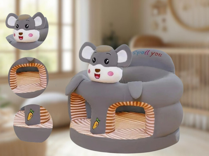 Mahank Collection Baby Soft Plush Cushion Sofa Seat or Rocking Chair for Kids (0–2 Years) Fabric Sofa(Finish Color - Mouse - Grey, Pre-assembled)