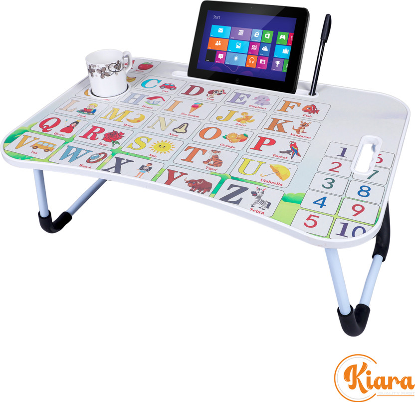Kiara Quality First Alphabet Print Kids Foldable Table For Study & Work, Best for Work Home Engineered Wood Study Table(Finish Color - White Alphabet, Pre-assembled)