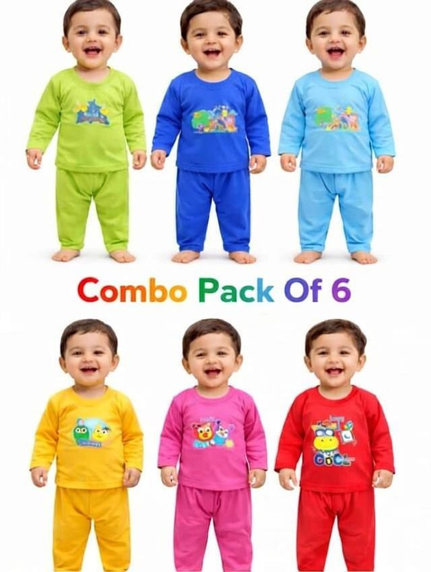 WAOKID WAOKID Baby Boys & Baby Girls Casual T-shirt Pyjama(Multicolor) - Flipkart Deal