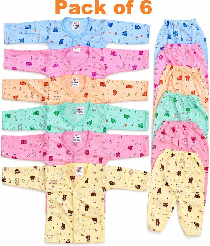 Afirst Baby Boys & Baby Girls Casual Top Pyjama(Multicolor, Pack of 6)