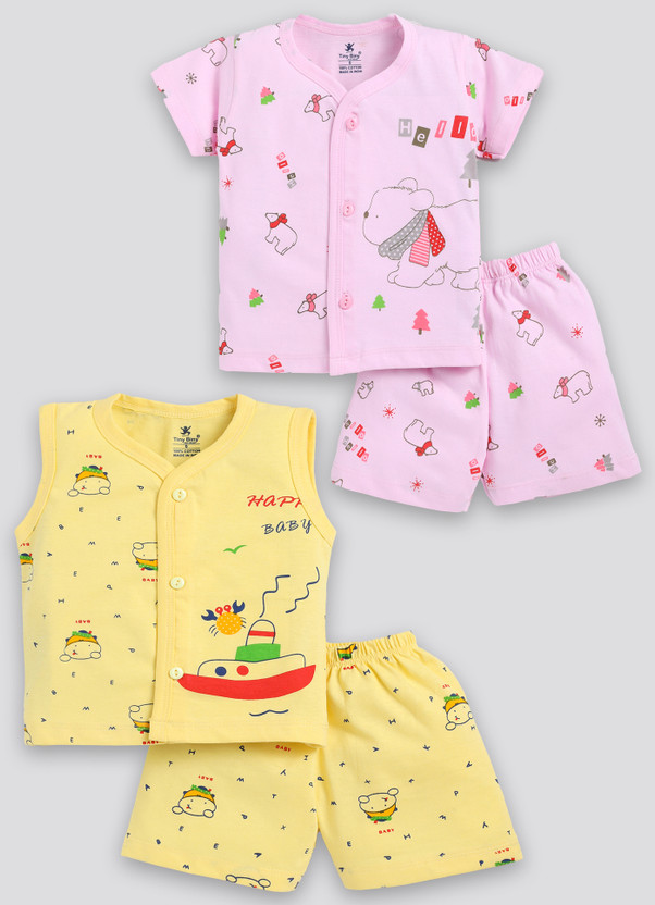 TINY BINY Baby Boys & Baby Girls Casual Top Shorts(Mango, Light Pink)