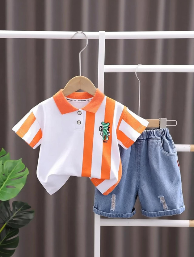 Rudra Fashion Baby Boys Casual T-shirt Shorts(White, Orange)