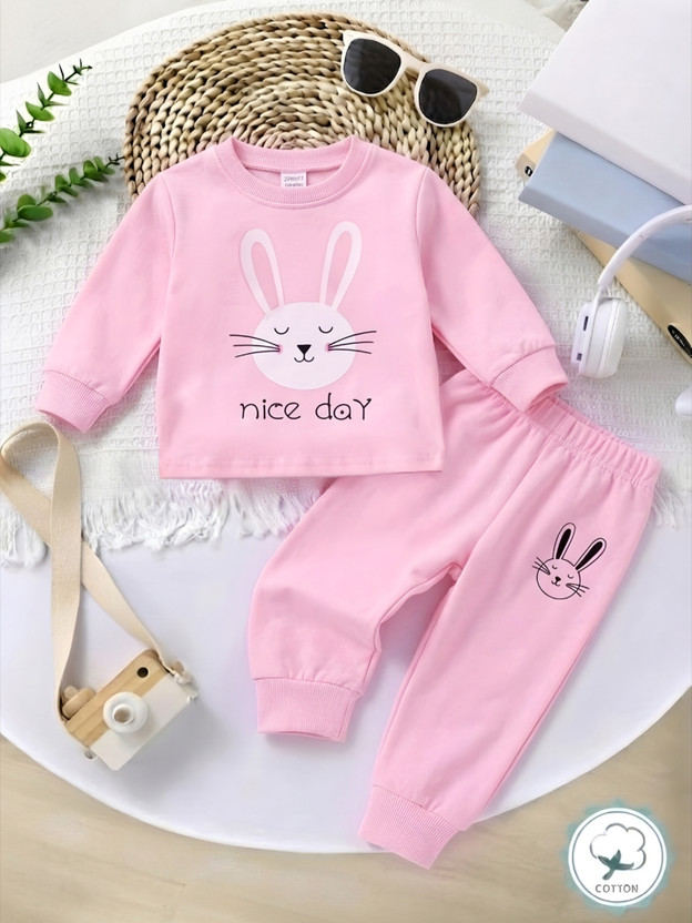 Afreen Creations Baby Girls Casual T-shirt Track Pants(PINK)