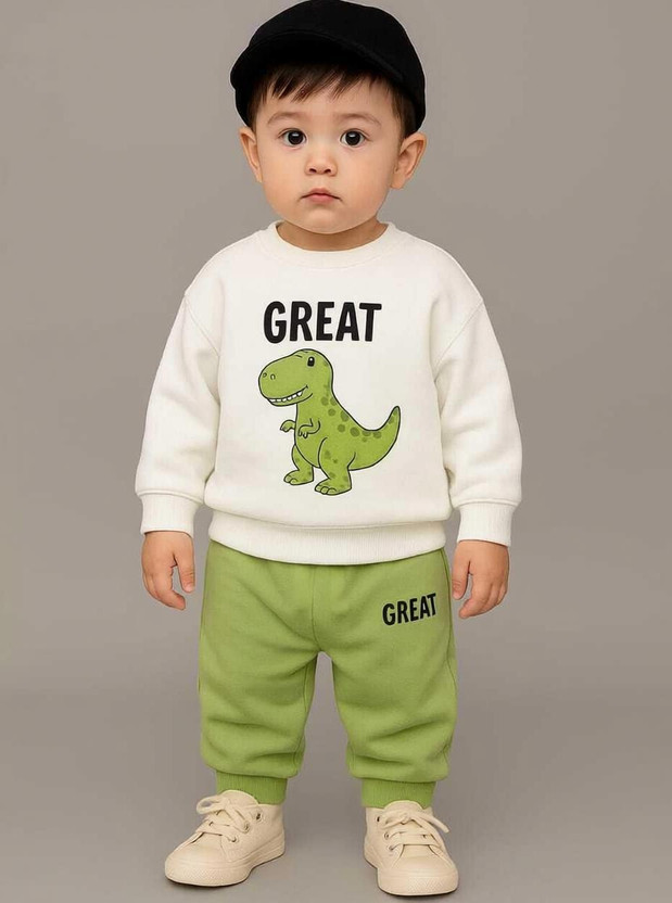 Online Loot Store Baby Boys & Baby Girls Casual T-shirt Track Pants(white, green)